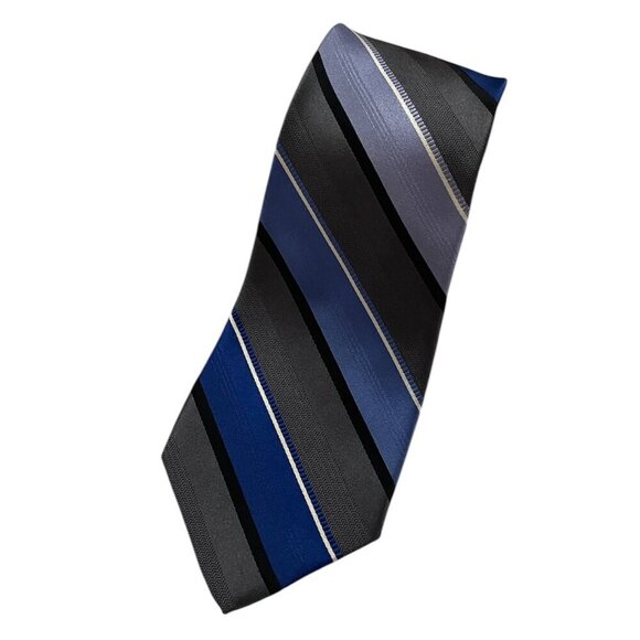 Michael Kors Neck Tie 100% Silk Striped Black/White/Blue - Picture 1 of 8